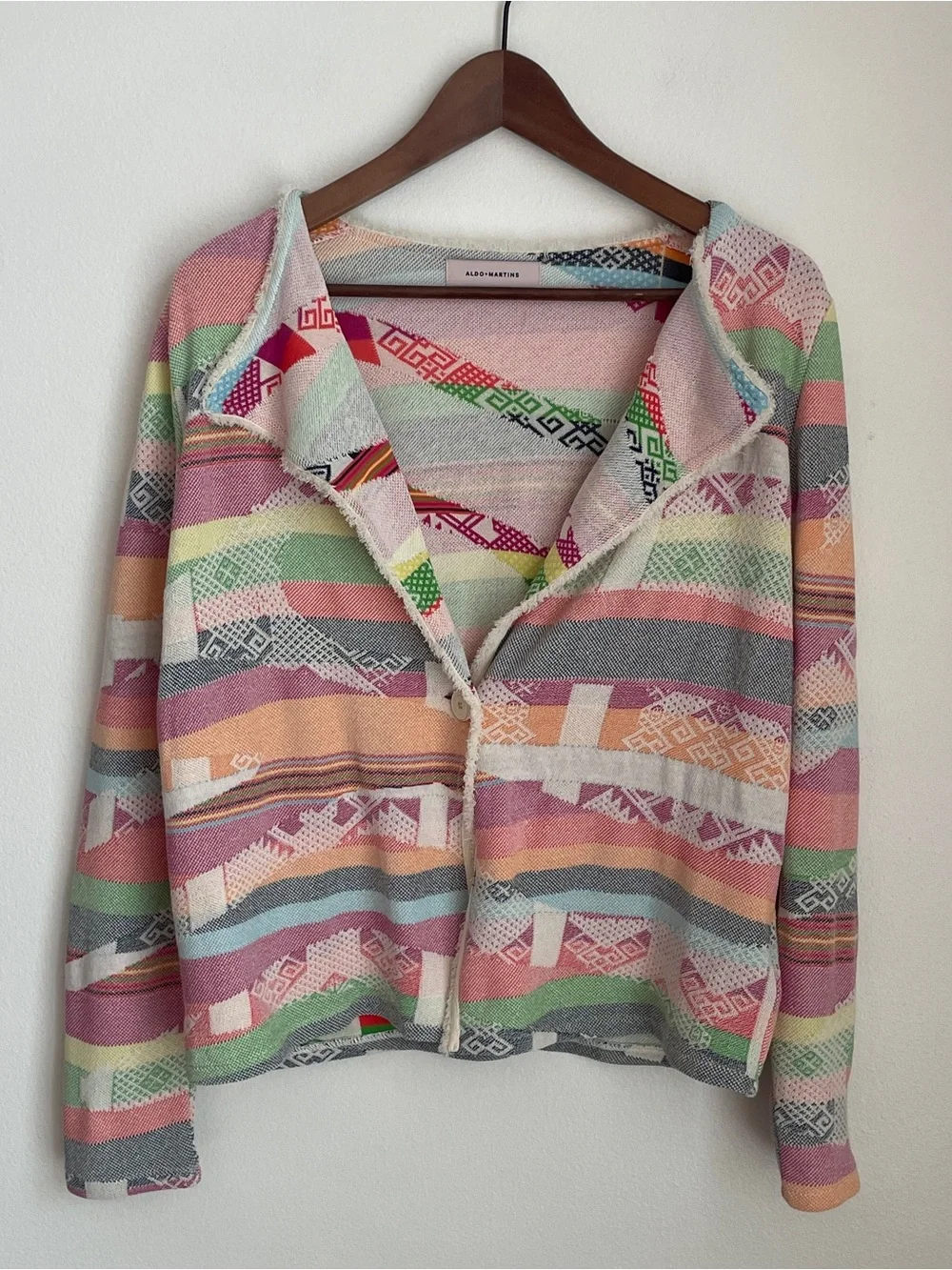 Aldo Martins Silan Cardigan Pastel Aztec Geometric Open Front Western Medium